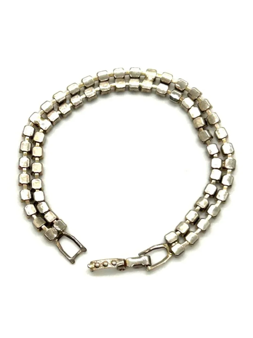 Vintage Tennis Bracelet With Black & Clear Rhinestones Silver Tone 6.5 Inches Lo - Picture 9 of 11